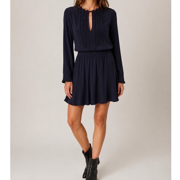Zadig & Voltaire Dresses & Skirts - Zadig & Voltaire Remus‎ Navy Blue Ruffle Keyhole Mini Dress Small